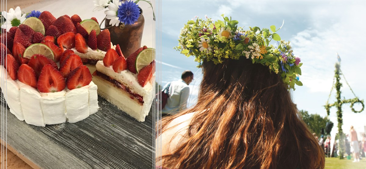 midsommartårta och midsommarkrans