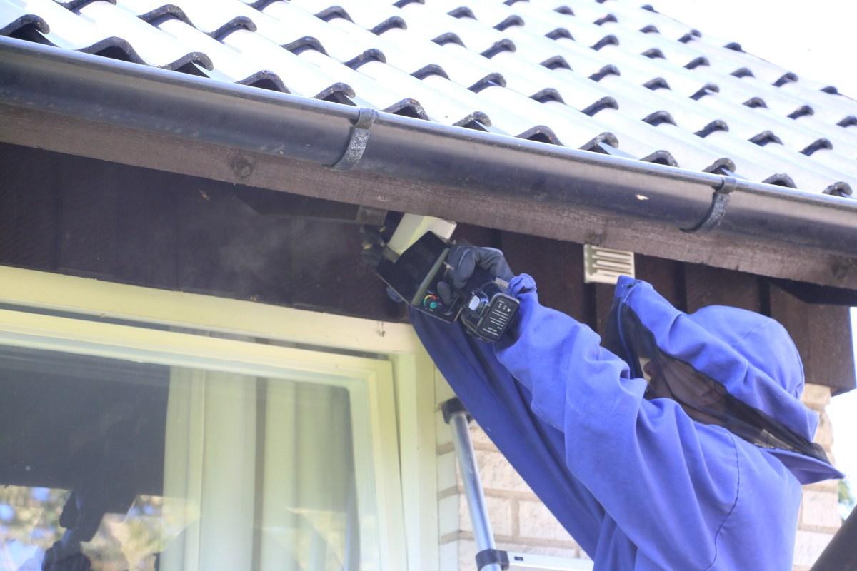 Åke Sjögren på Anticimex sanerar ett getingbo. Det tar bara några minuter!