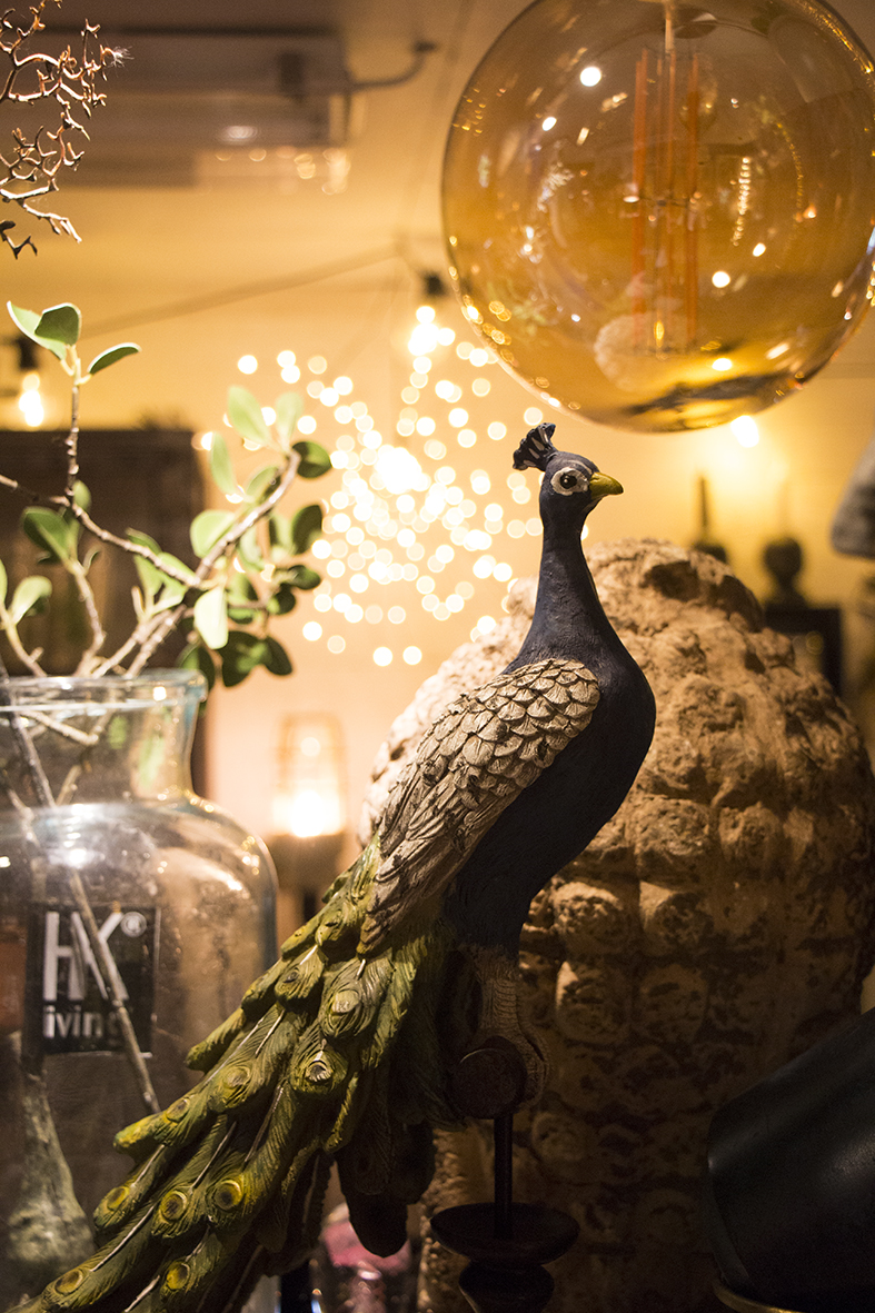 Påfågeln fångade mitt intresse bland alla saker på hyllorna i rummet längst in i butiken - min (fotografens) favoritdel på Patriks Prylar!