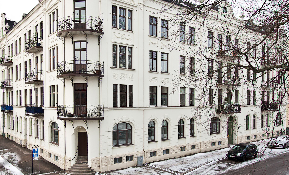 Vacker fasad på Von Möllersgatan i Halmstad